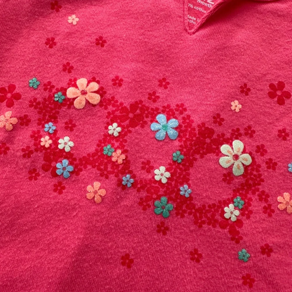 Carter’s Glitter Flower Graphic Top in Coral Pink Size 12 Months